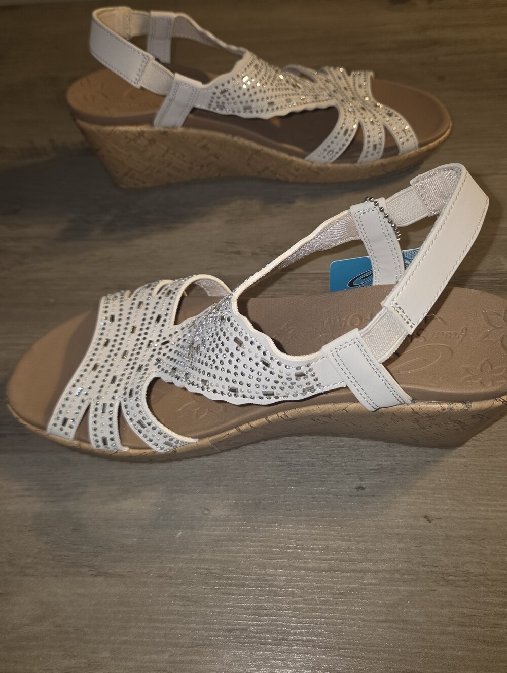 Skechers Women's White Crochet Rhinestone T-Strap Slingback Sandals - Picture 5 of 7